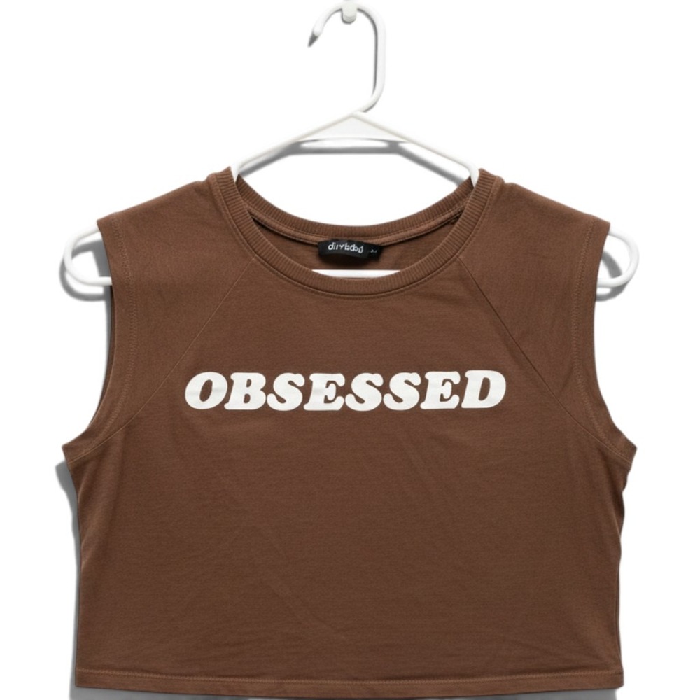 H&M Divided Women Brown Obsessed Graphic Sleeveless Crop Top XS